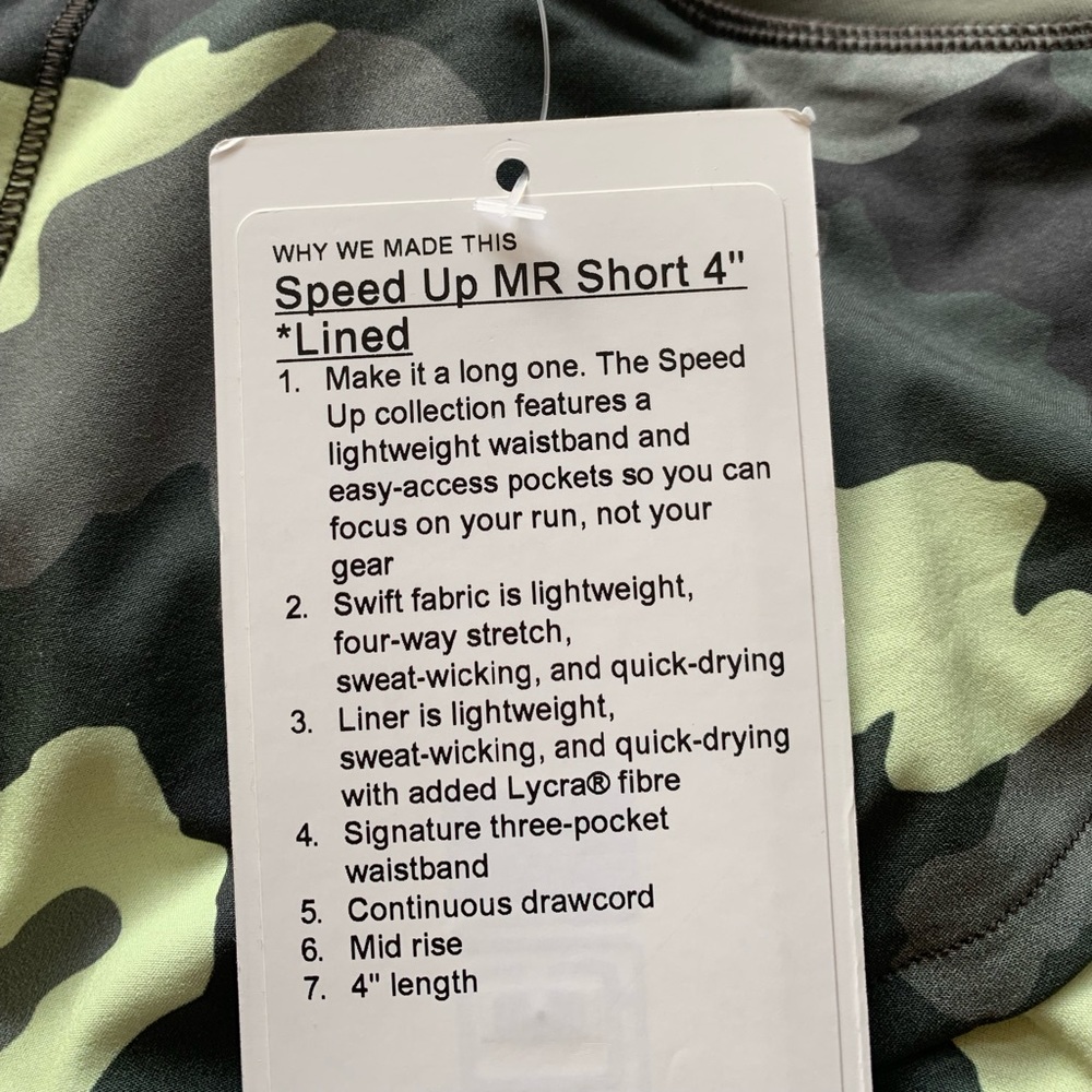 LULULEMON SPEED UP MR SHORT 4”-CAMO CRISPIN GREEN - Picture 10 of 11